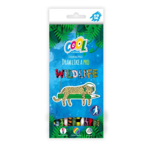 Színes ceruza készlet, háromszögletű, COOL BY VICTORIA "Wildlife", 12 különböző szín