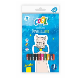 Színes ceruza készlet, háromszögletű, vastag, COOL BY VICTORIA, 12 különböző szín