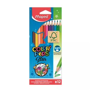 Színes ceruza készlet, háromszögletű, MAPED "Color`Peps Star", 12 különböző szín