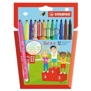 Stabilo Fiber filctoll Trio AZ, 12 db-os kiszerelés, mosható, vékony hegyű